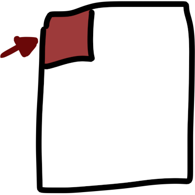 a white square with a red corner. An arrow points to the corner